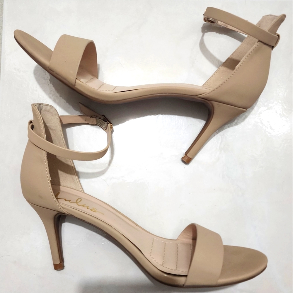 LULU'S Nude Almond Ankle Strap Heels 8 US/ 38 EU
